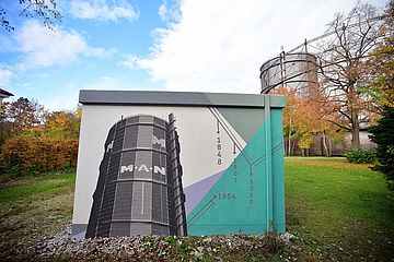 Bemaltes Gebäude vor dem Gaswerk