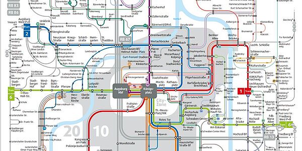 Vorschaubild des Liniennetzplanes im Augsburger Innenraum