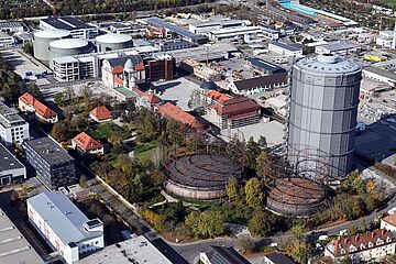 Luftaufnahme Gaswerk, - Ein Klick auf das Bild führt zur vergrößerten Fotoansicht. 
