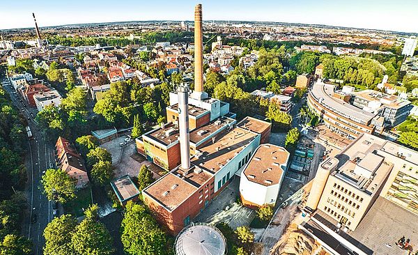 Drohnenaufnahme vom Heizkraftwerk Franziskanergasse