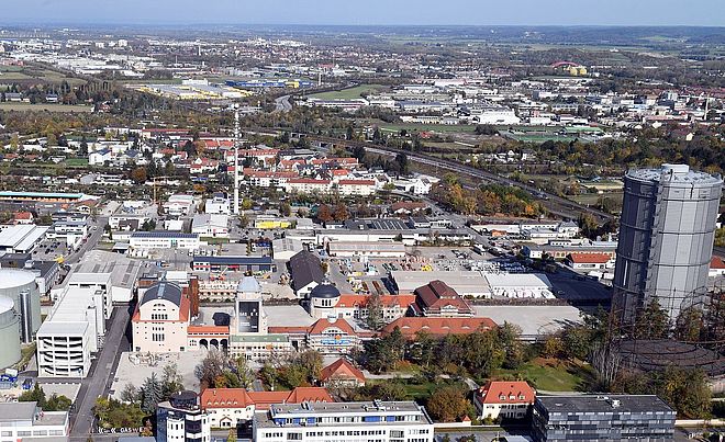 Luftaufnahme vom Gaswerk. Weiterverlinkung auf "Im ersten Jahr gings rund" Newsartikel