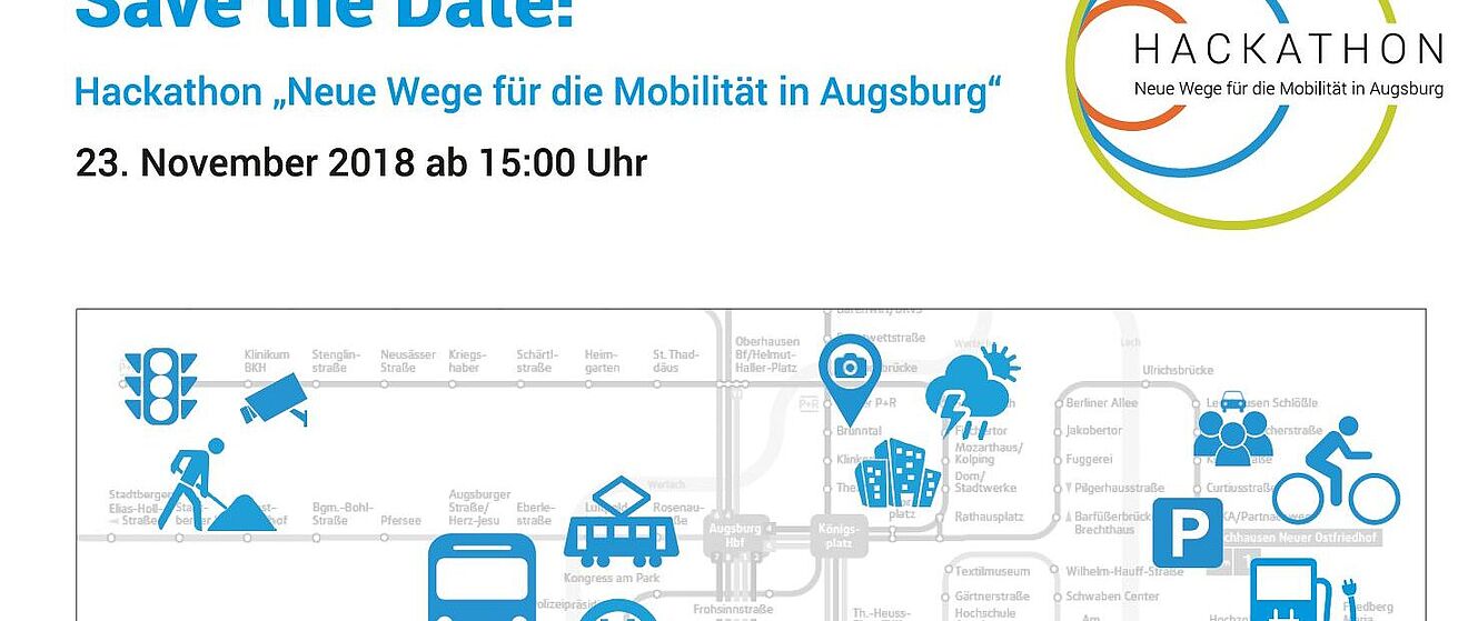 Abbildung eines grauen Liniennetzes der swa mit blauen Piktogrammen zum Thema Mobilität.