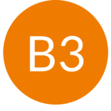 Weiße B3 auf orangenen Hintergrund. Weiterverlinkung auf Linienfahrplan der Linie B3