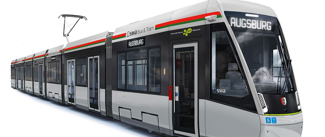 Neue Tramlink Straßenbahn im neuen Augsburger Design