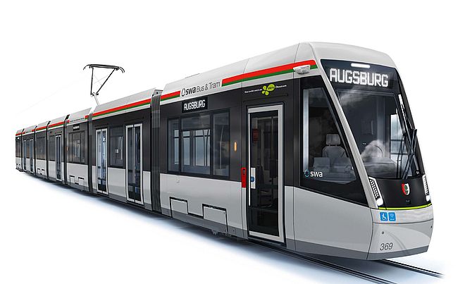 Neue Tramlink Straßenbahn im neuen Augsburger Design