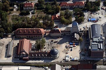 Das Gaswerksgelände von Oben während Bauarbeiten stattfinden. Ein Klick auf das Bild ermöglicht eine größere Ansicht.