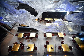 Von oben fotografiert. Das neue Ofenhaus auf dem Gaswerk Augsburg. Ein Klick auf das Bild führt zu einer größeren Anzeige.