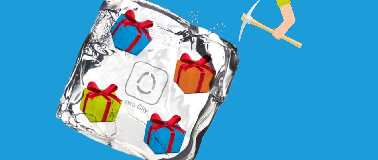 Eine Werbegrafik für die "swa City Eisblock Challenge" der Stadtwerke Augsburg (swa).