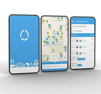 Drei Smartphones mit offener swa Mobil App