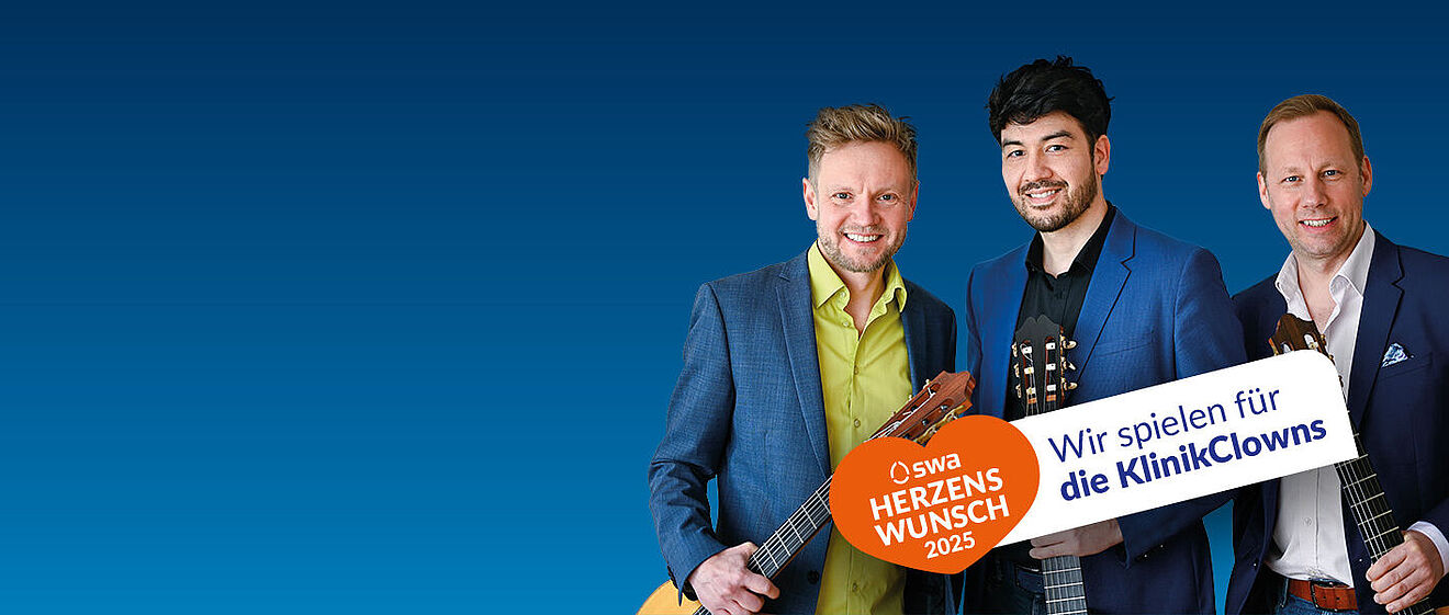 Alegrias Guitar Trio mit Gitarre in der Hand und einem Herzenswusnsch 2025 Banner