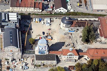 Das Gaswerksgelände von Oben während Bauarbeiten stattfinden. Ein Klick auf das Bild ermöglicht eine größere Ansicht.