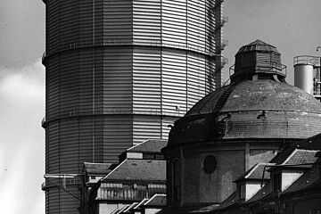 Alte Aufnahme der Außenfassade des Gaswerks